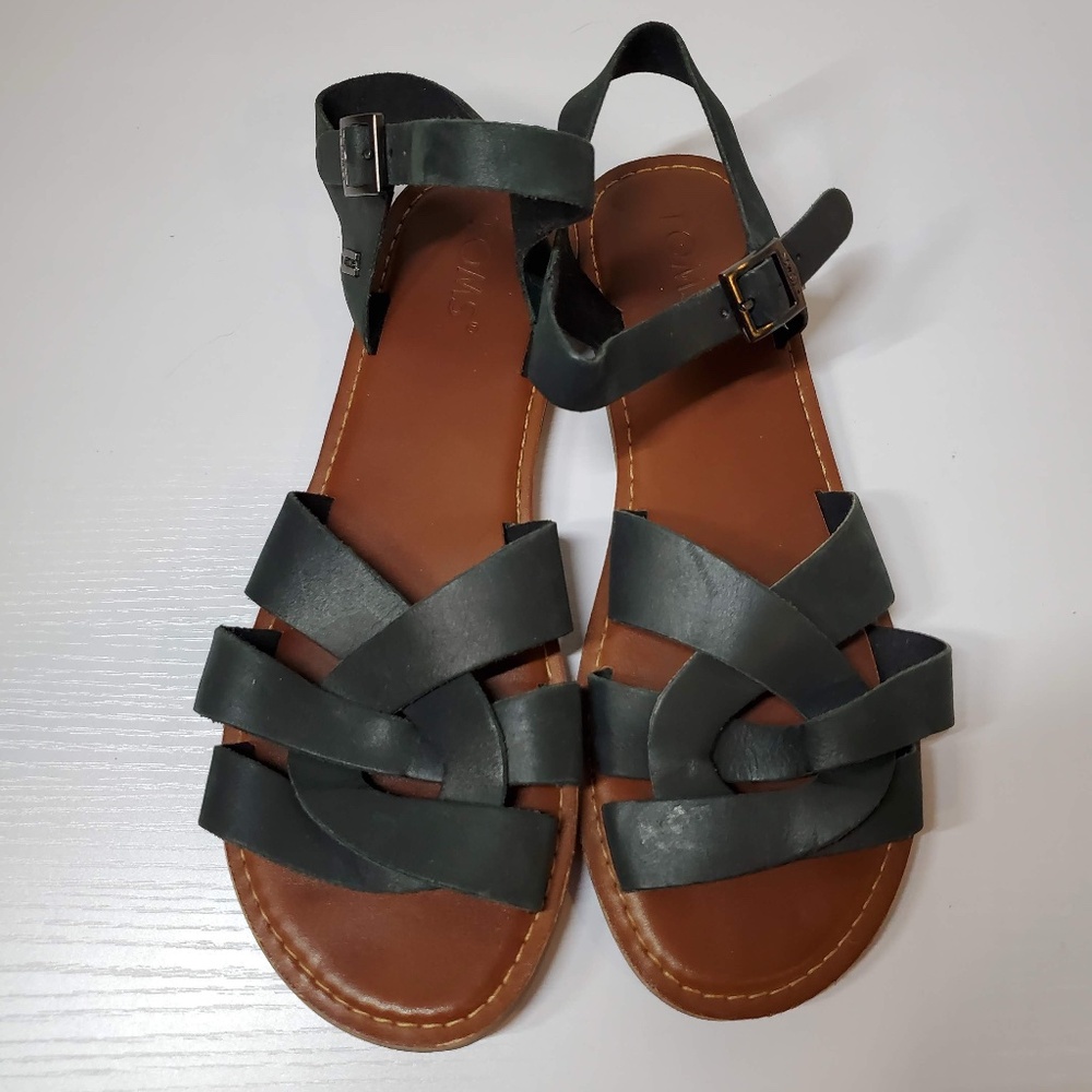 TOMS Women’s Sandals 8.5 Black Leather Leather Strappy Beach